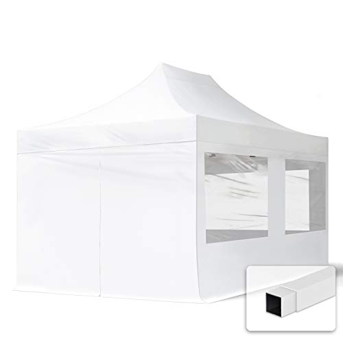 TOOLPORT 3x4,5m Faltpavillon Pavillon Partyzelt Gazebo Stahl 30mm, 4 Seitenteile, Panoramafenster, weiß von TOOLPORT