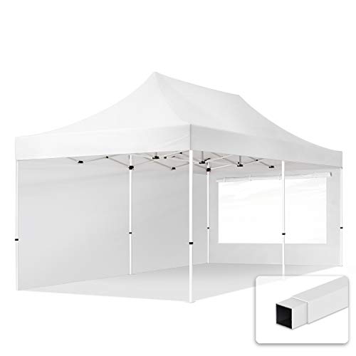 3x6m Faltpavillon Pavillon Partyzelt Gazebo Stahl 30mm, 2 Seitenteile, Panoramafenster, weiß von TOOLPORT