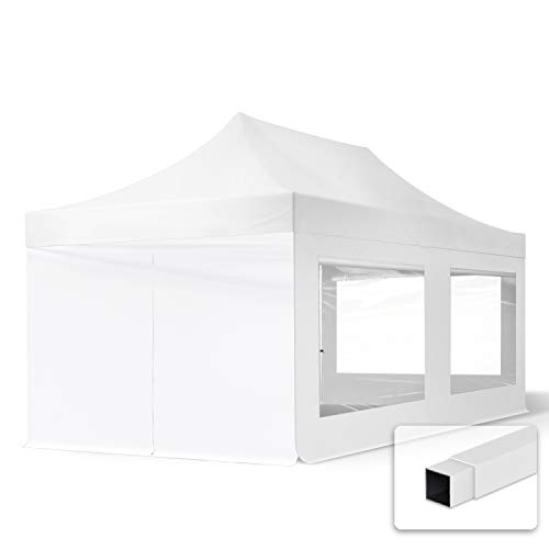 TOOLPORT 3x6m Faltpavillon Pavillon Partyzelt Gazebo Stahl 30mm, 4 Seitenteile, Panoramafenster, weiß von TOOLPORT