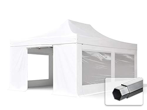 TOOLPORT ALU Pavillon Faltpavillon 4x6m mit Panoramafenstern robust und wasserdicht Professional 50mm Partyzelt weiß schwer entflammbar von TOOLPORT