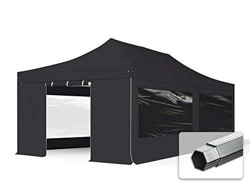 TOOLPORT ALU Pavillon Faltpavillon 4x8m mit Panoramafenstern robust und wasserdicht Professional 50mm Partyzelt schwarz schwer entflammbar von TOOLPORT