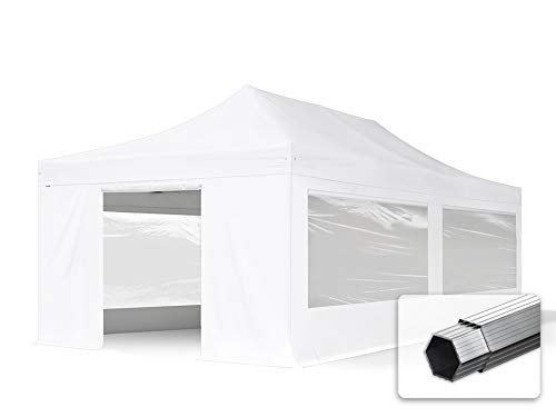 TOOLPORT ALU Pavillon Faltpavillon 4x8m mit Panoramafenstern robust und wasserdicht Professional 50mm Partyzelt weiß schwer entflammbar von TOOLPORT