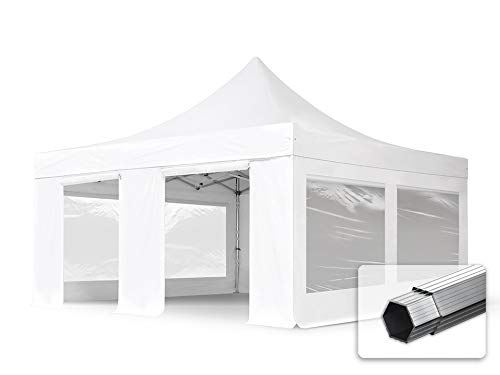 ALU Pavillon Faltpavillon 5x5m mit Panoramafenstern robust und wasserdicht Professional 55mm Partyzelt weiß feuersicher von TOOLPORT