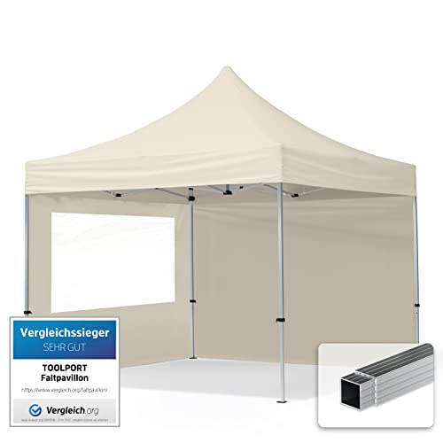 TOOLPORT Faltpavillon Faltzelt Pavillon 3x3m - 2 Seitenteile Aluminium 32mm Partyzelt 700N Creme von TOOLPORT