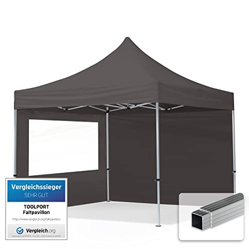 TOOLPORT Faltpavillon Faltzelt Pavillon 3x3m - 2 Seitenteile Aluminium 32mm Partyzelt 700N grau von TOOLPORT