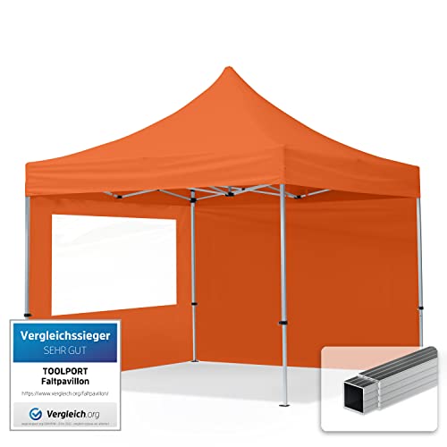 TOOLPORT Faltpavillon Faltzelt Pavillon 3x3m - 2 Seitenteile Aluminium 32mm Partyzelt 700N orange von TOOLPORT