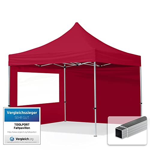 TOOLPORT Faltpavillon Faltzelt Pavillon 3x3m - 2 Seitenteile Aluminium 32mm Partyzelt 700N rot von TOOLPORT