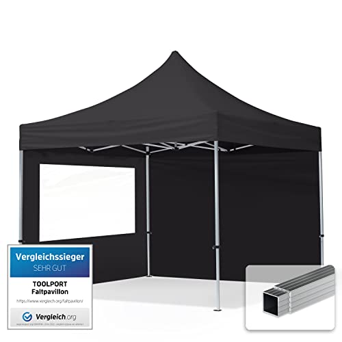 TOOLPORT Faltpavillon Faltzelt Pavillon 3x3m - 2 Seitenteile Aluminium 32mm Partyzelt 700N schwarz von TOOLPORT