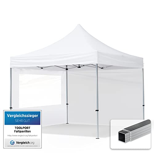 TOOLPORT Faltpavillon Faltzelt Pavillon 3x3m - 2 Seitenteile Aluminium 32mm Partyzelt 700N weiß von TOOLPORT