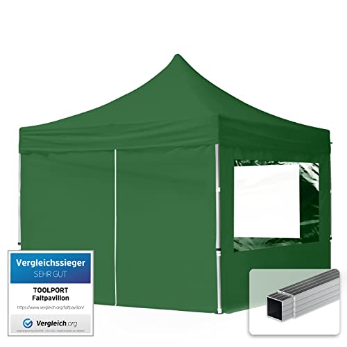 TOOLPORT Faltpavillon Faltzelt Pavillon 3x3m - 4 Seitenteile Aluminium 32mm Partyzelt 700N grün von TOOLPORT