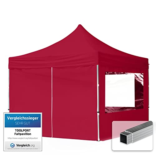 TOOLPORT Faltpavillon Faltzelt Pavillon 3x3m - 4 Seitenteile Aluminium 32mm Partyzelt 700N rot von TOOLPORT