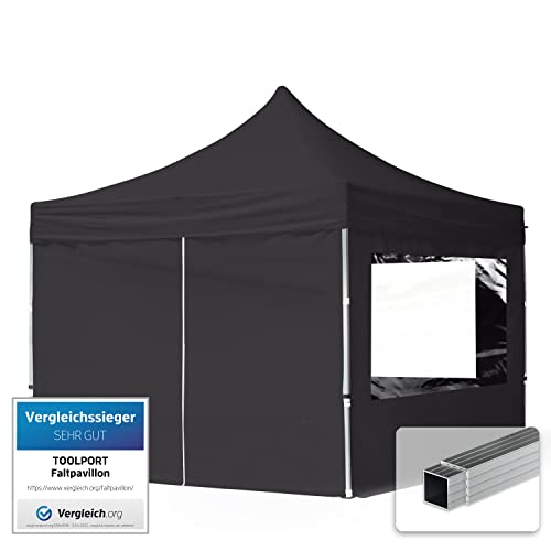 TOOLPORT Faltpavillon Faltzelt Pavillon 3x3m - 4 Seitenteile Aluminium 32mm Partyzelt 700N schwarz von TOOLPORT