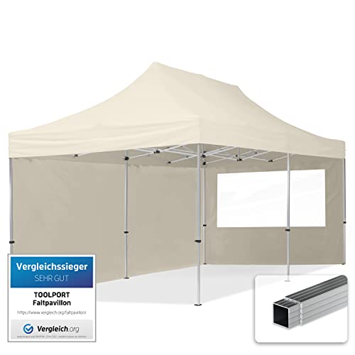 TOOLPORT Faltpavillon Faltzelt Pavillon 3x6m - 2 Seitenteile Aluminium 32mm Partyzelt 700N Creme von TOOLPORT