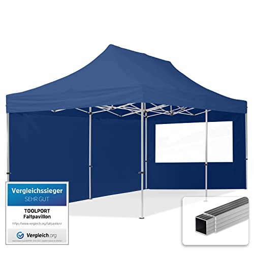 TOOLPORT Faltpavillon Faltzelt Pavillon 3x6m - 2 Seitenteile Aluminium 32mm Partyzelt 700N blau von TOOLPORT