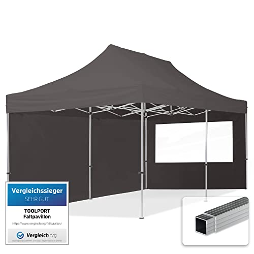 TOOLPORT Faltpavillon Faltzelt Pavillon 3x6m - 2 Seitenteile Aluminium 32mm Partyzelt 700N grau von TOOLPORT