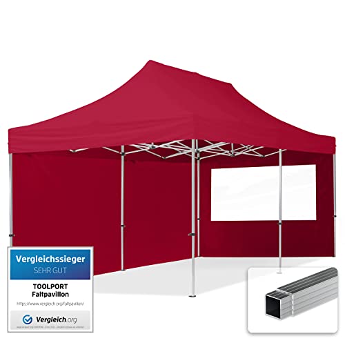 TOOLPORT Faltpavillon Faltzelt Pavillon 3x6m - 2 Seitenteile Aluminium 32mm Partyzelt 700N rot von TOOLPORT