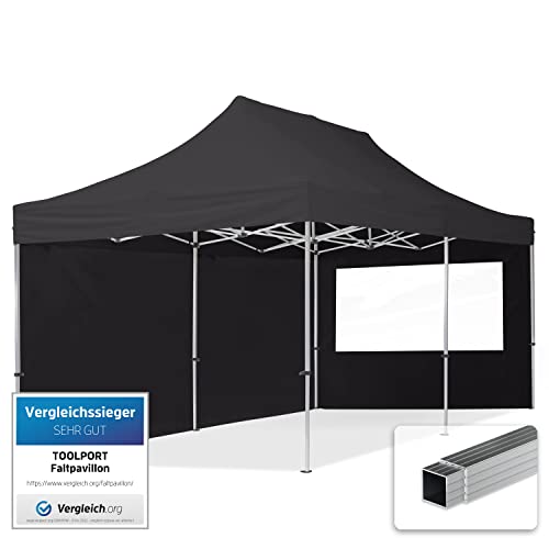 TOOLPORT Faltpavillon Faltzelt Pavillon 3x6m - 2 Seitenteile Aluminium 32mm Partyzelt 700N schwarz von TOOLPORT