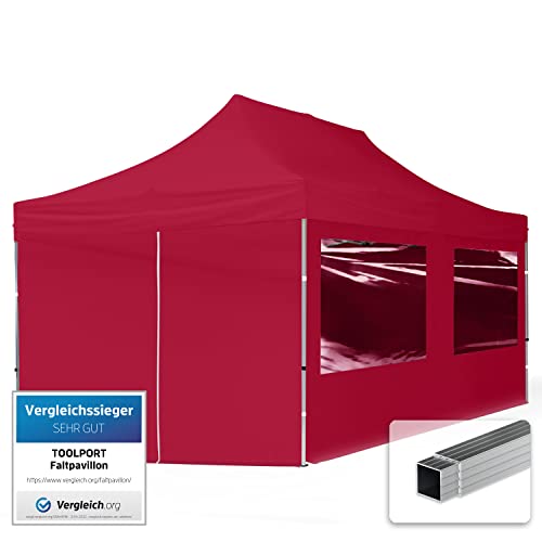 TOOLPORT Faltpavillon Faltzelt Pavillon 3x6m - 4 Seitenteile Aluminium 32mm Partyzelt 700N rot von TOOLPORT