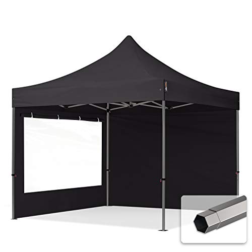 TOOLPORT Faltzelt Faltpavillon Pavillon 3x3m - mit 2 Seitenteilen (Panoramafenster) Premium Dach Partyzelt schwarz von TOOLPORT