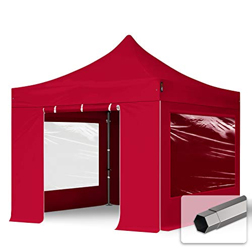 TOOLPORT Faltzelt Faltpavillon Pavillon 3x3m - mit 4 Seitenteilen (Panoramafenster) Premium Dach Partyzelt rot von TOOLPORT