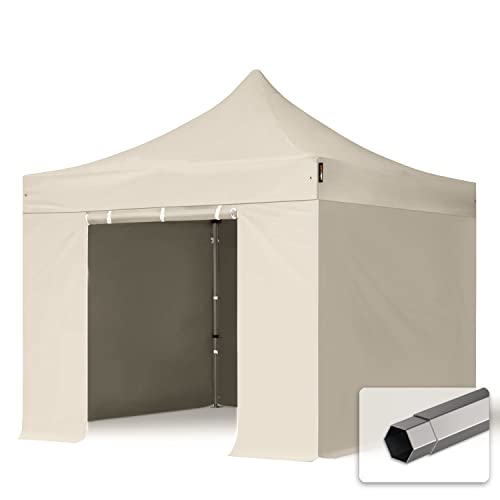 TOOLPORT Faltzelt Faltpavillon Pavillon 3x3m - mit 4 Seitenteilen (ohne Fenster) Premium Dach Partyzelt schwer entflammbar weiß von TOOLPORT