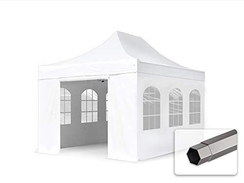 TOOLPORT Faltzelt Faltpavillon Pavillon 3x4,5m - mit 4 Seitenteilen (Panoramafenster) Premium Dach Partyzelt weiß von TOOLPORT