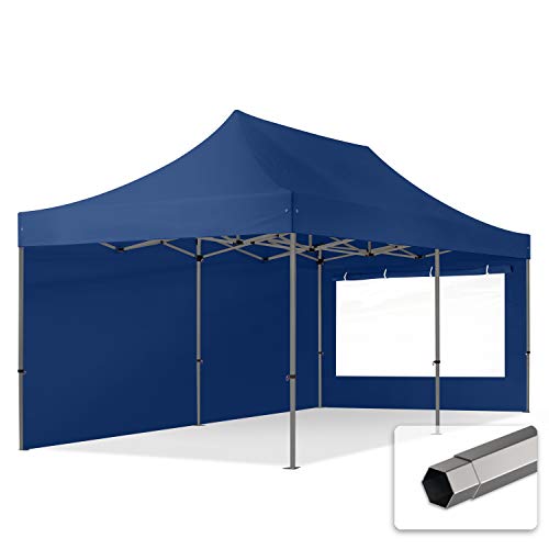 Faltzelt Faltpavillon Pavillon 3x6m - mit 2 Seitenteilen (Panoramafenster) Premium Dach Partyzelt blau von TOOLPORT