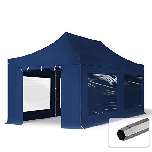 Faltzelt Faltpavillon Pavillon 3x6m - mit 4 Seitenteilen (Panoramafenster) Premium Dach Partyzelt blau von TOOLPORT