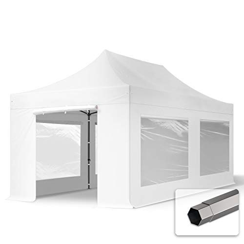 TOOLPORT Faltzelt Faltpavillon Pavillon 3x6m - mit 4 Seitenteilen (Panoramafenster) Premium Dach Partyzelt schwer entflammbar weiß von TOOLPORT