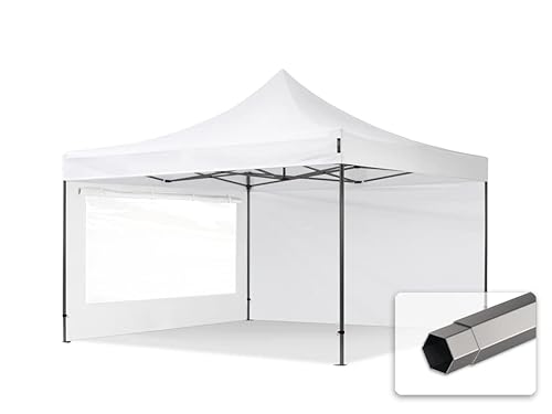 TOOLPORT Faltzelt Faltpavillon Pavillon 4x4m - mit 2 Seitenteilen (Panoramafenster) Premium Dach Partyzelt weiß von TOOLPORT
