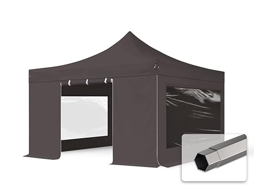TOOLPORT Faltzelt Faltpavillon Pavillon 4x4m - mit 4 Seitenteilen (Panoramafenster) Premium Dach Partyzelt dunkelgrau von TOOLPORT