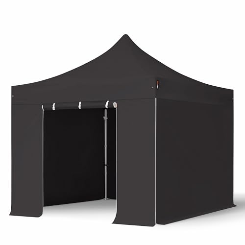 TOOLPORT Faltzelt Faltpavillon Professional 3x3 m mit 4 Seitenteilen (ohne Fenster) - ALU Pavillon Partyzelt schwarz von TOOLPORT