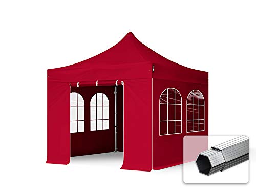 TOOLPORT Faltzelt Faltpavillon Professional 3x3 m mit 4 Seitenteilen - ALU Pavillon Partyzelt in rot von TOOLPORT
