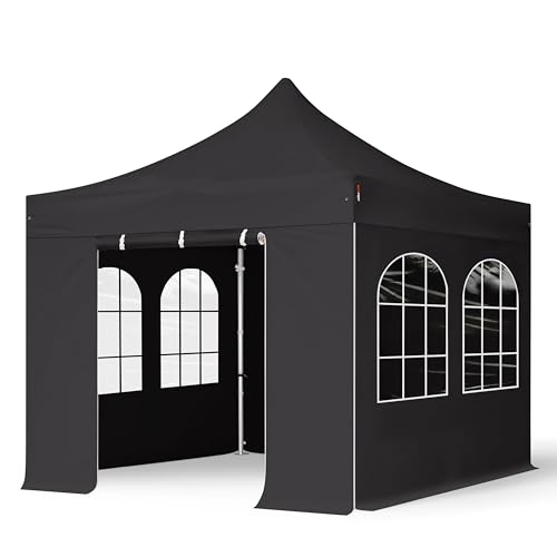 TOOLPORT Faltzelt Faltpavillon Professional 3x3 m mit 4 Seitenteilen - ALU Pavillon Partyzelt in schwarz von TOOLPORT