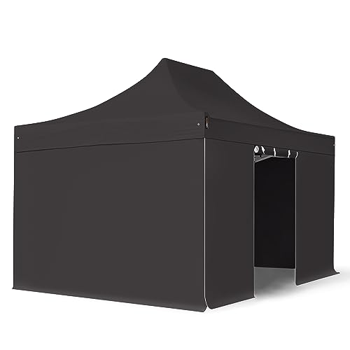 TOOLPORT Faltzelt Faltpavillon Professional 3x4,5 m mit 4 Seitenteilen (ohne Fenster) - ALU Pavillon Partyzelt schwarz von TOOLPORT
