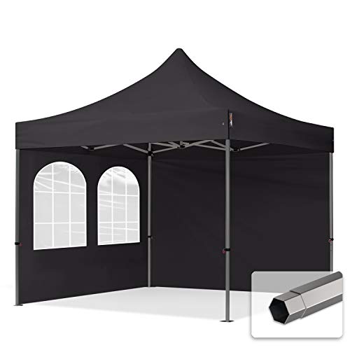 TOOLPORT Faltzelt Partyzelt 3x3m - mit 2 Seitenteilen Premium Dach Faltpavillon Pavillon schwarz von TOOLPORT