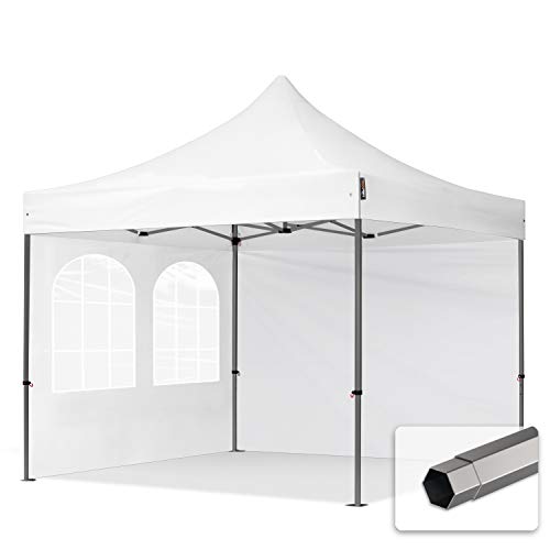 TOOLPORT Faltzelt Partyzelt 3x3m - mit 2 Seitenteilen Premium Dach Faltpavillon Pavillon weiß von TOOLPORT