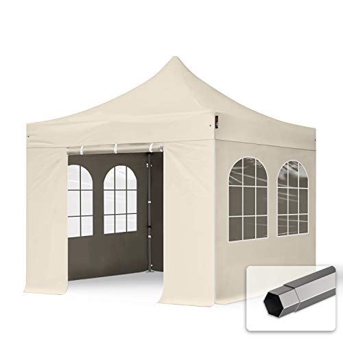 Faltzelt Partyzelt 3x3m - mit 4 Seitenteilen Premium Dach Faltpavillon Pavillon Creme von TOOLPORT