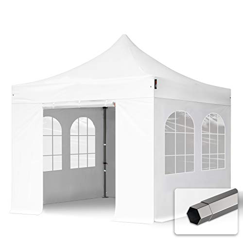 TOOLPORT Faltzelt Partyzelt 3x3m - mit 4 Seitenteilen Premium Dach Faltpavillon Pavillon weiß von TOOLPORT