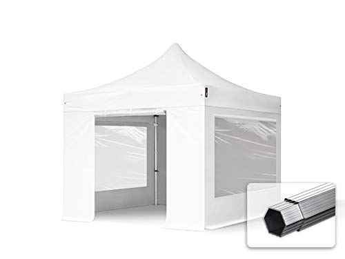 TOOLPORT Faltzelt Professional 3x3 m Faltpavillon mit Seitenteilen (Panoramafenster) ALU Pavillon Partyzelt feuersicher weiß von TOOLPORT