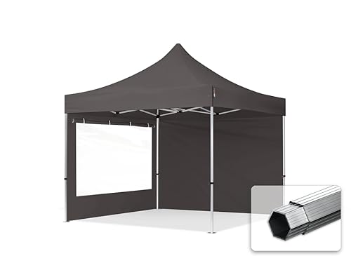 TOOLPORT Faltzelt Professional 3x3 m - mit 2 Seitenteilen (Panoramafenster) Faltpavillon ALU Pavillon Partyzelt grau von TOOLPORT