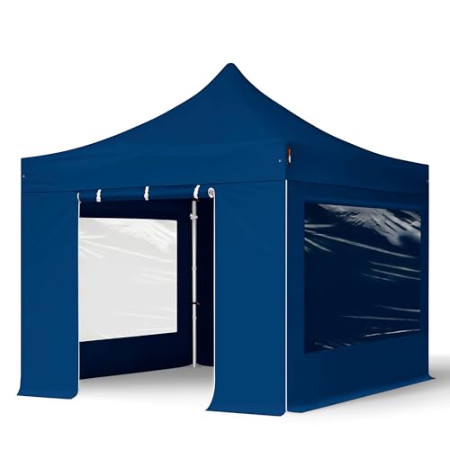 TOOLPORT Faltzelt Professional 3x3 m - mit 4 Seitenteilen (Panoramafenster) Faltpavillon ALU Pavillon Partyzelt blau von TOOLPORT