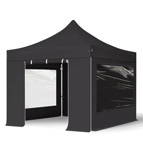 TOOLPORT Faltzelt Professional 3x3 m - mit 4 Seitenteilen (Panoramafenster) Faltpavillon ALU Pavillon Partyzelt schwarz von TOOLPORT