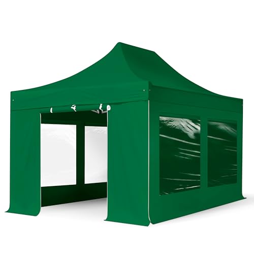TOOLPORT Faltzelt Professional 3x4,5 m - mit 4 Seitenteilen (Panoramafenster) Faltpavillon ALU Pavillon Partyzelt grün von TOOLPORT