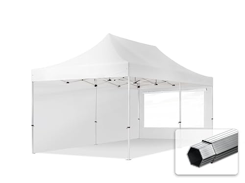 TOOLPORT Faltzelt Professional 3x6 m - mit 2 Seitenteilen (Panoramafenster) Faltpavillon ALU Pavillon Partyzelt weiß von TOOLPORT