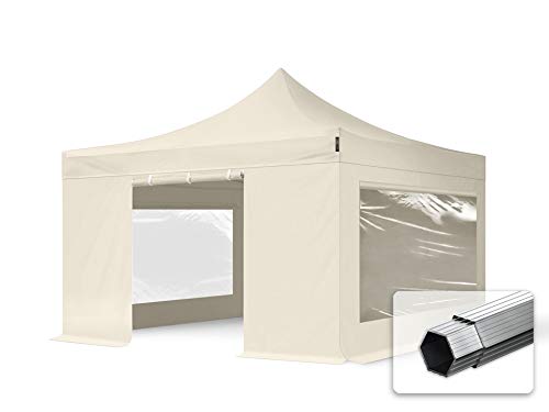 TOOLPORT Faltzelt Professional 4x4 m - mit 4 Seitenteilen (Panoramafenster) Faltpavillon ALU Pavillon Partyzelt Creme von TOOLPORT