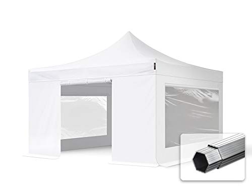 TOOLPORT Faltzelt Professional 4x4 m - mit 4 Seitenteilen (Panoramafenster) Faltpavillon ALU Pavillon Partyzelt weiß von TOOLPORT