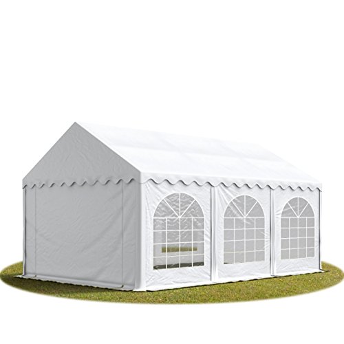 Festzelt Partyzelt 4x6 m Premium, hochwertige PVC Plane 750 N in weiß 100% wasserdicht mit Bodenrahmen von TOOLPORT