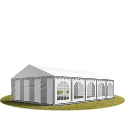 TOOLPORT Festzelt Partyzelt 5x10 m Premium, hochwertige PVC Plane 750 N in grau-weiß 100% wasserdicht mit Bodenrahmen von TOOLPORT