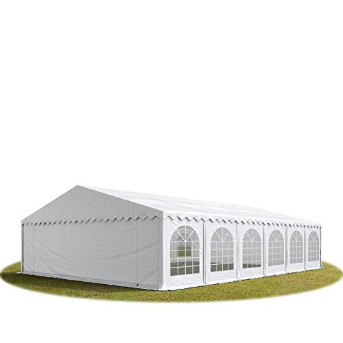 TOOLPORT Festzelt Partyzelt 8x12 m schwerentflammbar Premium, hochwertige PVC Plane 750 N in weiß 100% wasserdicht mit Bodenrahmen von TOOLPORT
